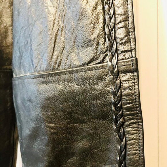 Hot Leathers Braided Black Leather Riding Chaps-Motorcycle-Large-Unhemmed-Unisex - Picture 5 of 16